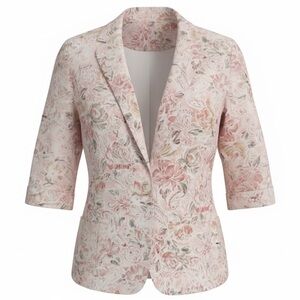 NIKKI VINTAGE 80s Blazer Tropical Floral Pattern Neutral Rose Size 20